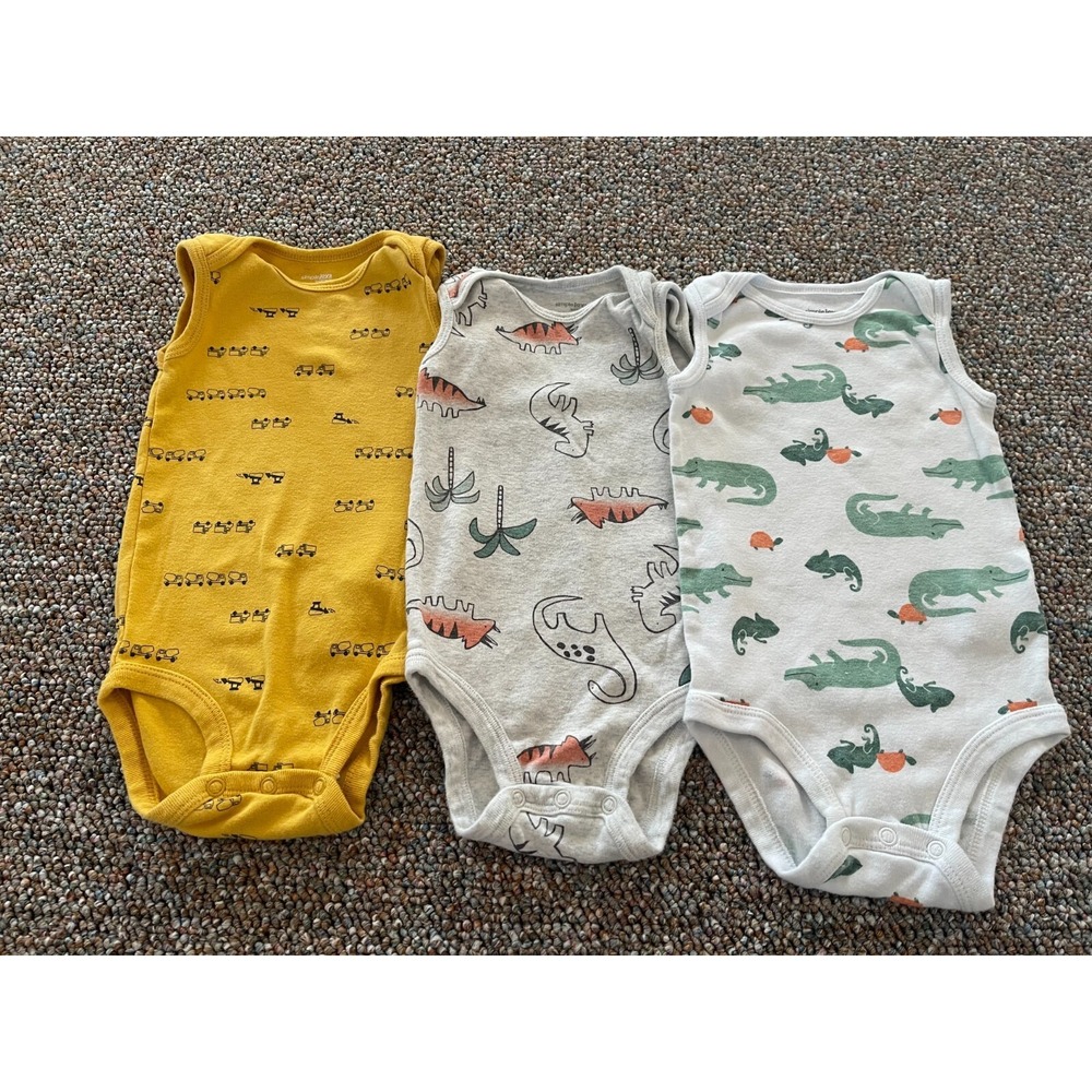 Carter's Bundle of 3 Crocodile, Dinosaur & Vehicle Sleeveless Bodysuits 6-9M